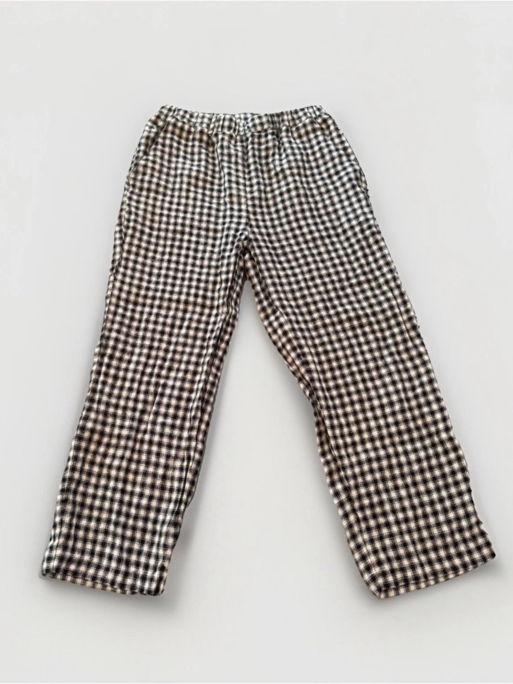 Quince Women’s S 100% European Linen Pants Gingham 3 Pocket Crop belt loop